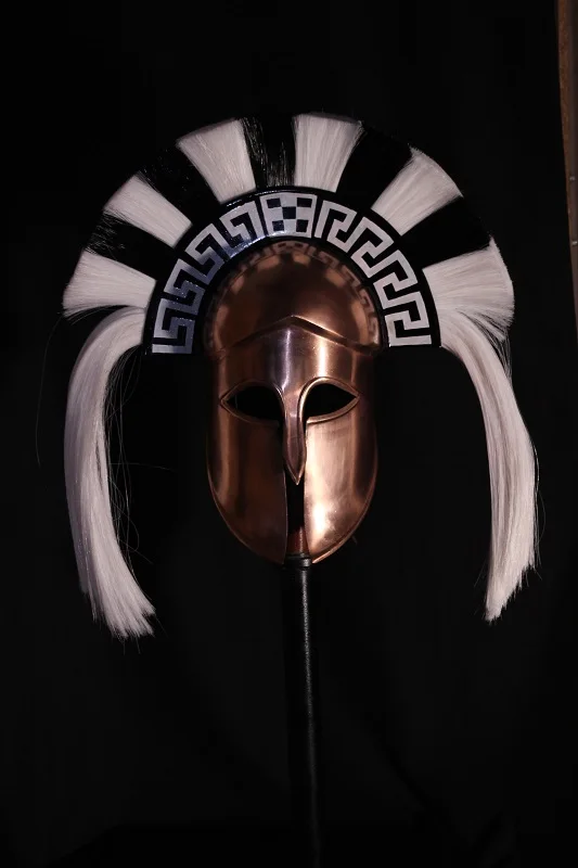 Greek Corinthian Helmet SPARTAN HELMET WITH WHITE  FUR USED BY WORRIER with customized logo