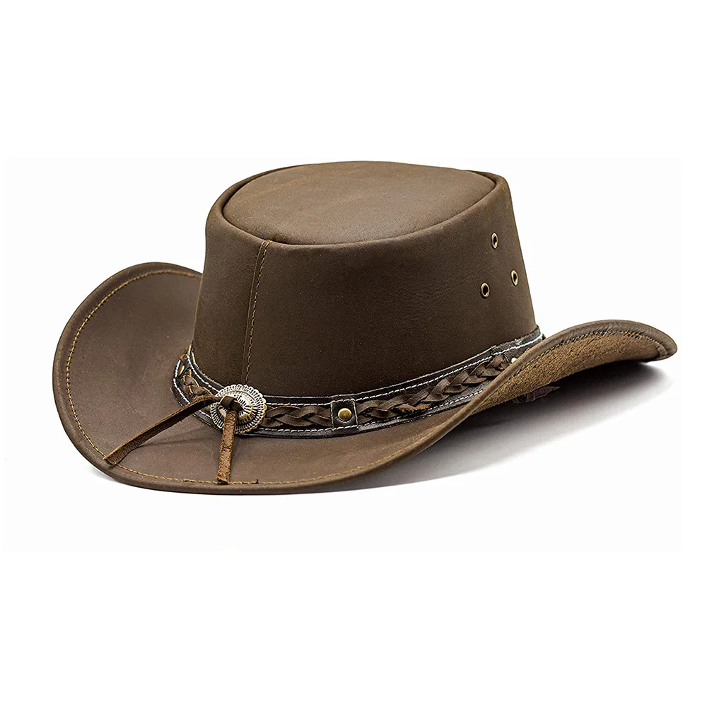 Good Quality Handmade Leather Western Cowboy Hat Western Style Outback Leather Cowboy hat for Men and Women