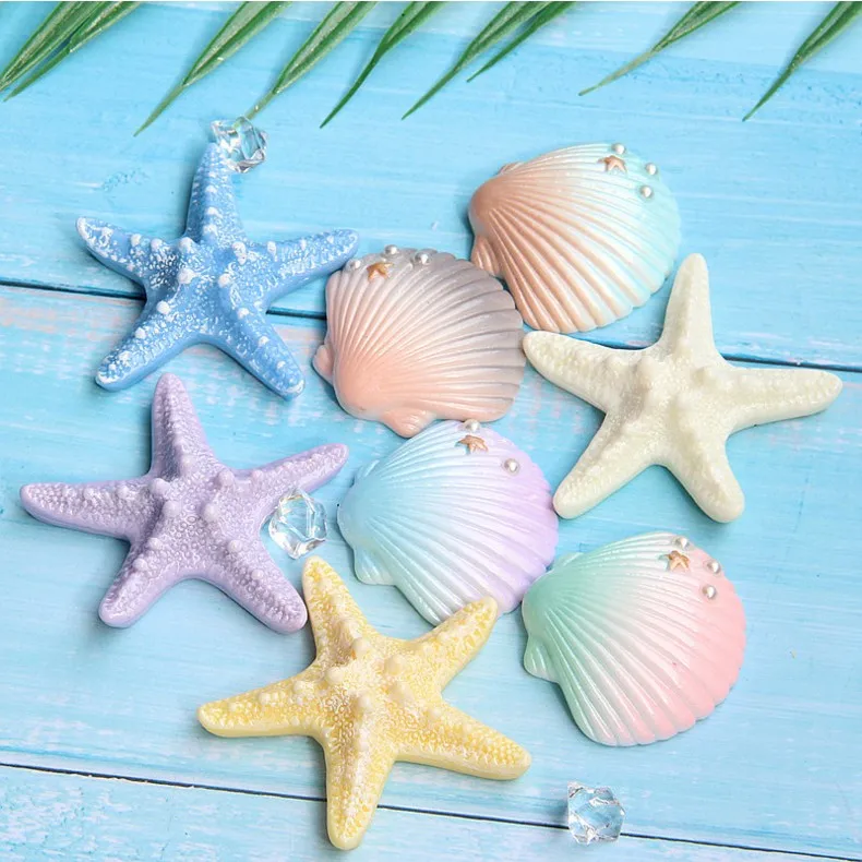 6PCS Cute resin ornament for cell phone case sea shell&star shaped  home decoration  mini craft diy jewelry