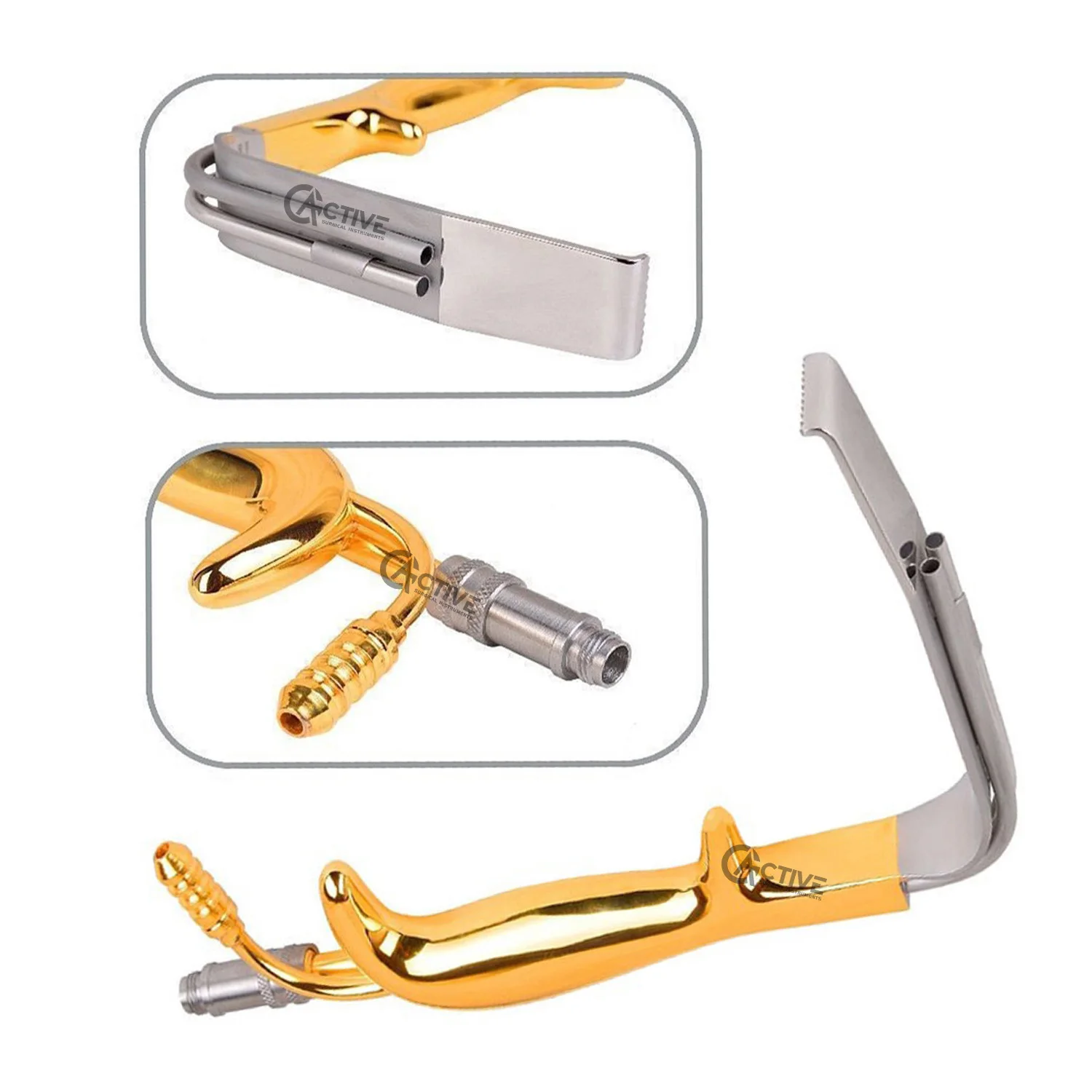 Tebbetts Breast Retractor Fiber Optic Teeth Blade - Suction Tube Gold Plated Plastic Surgery Instruments Wholesale Reusable