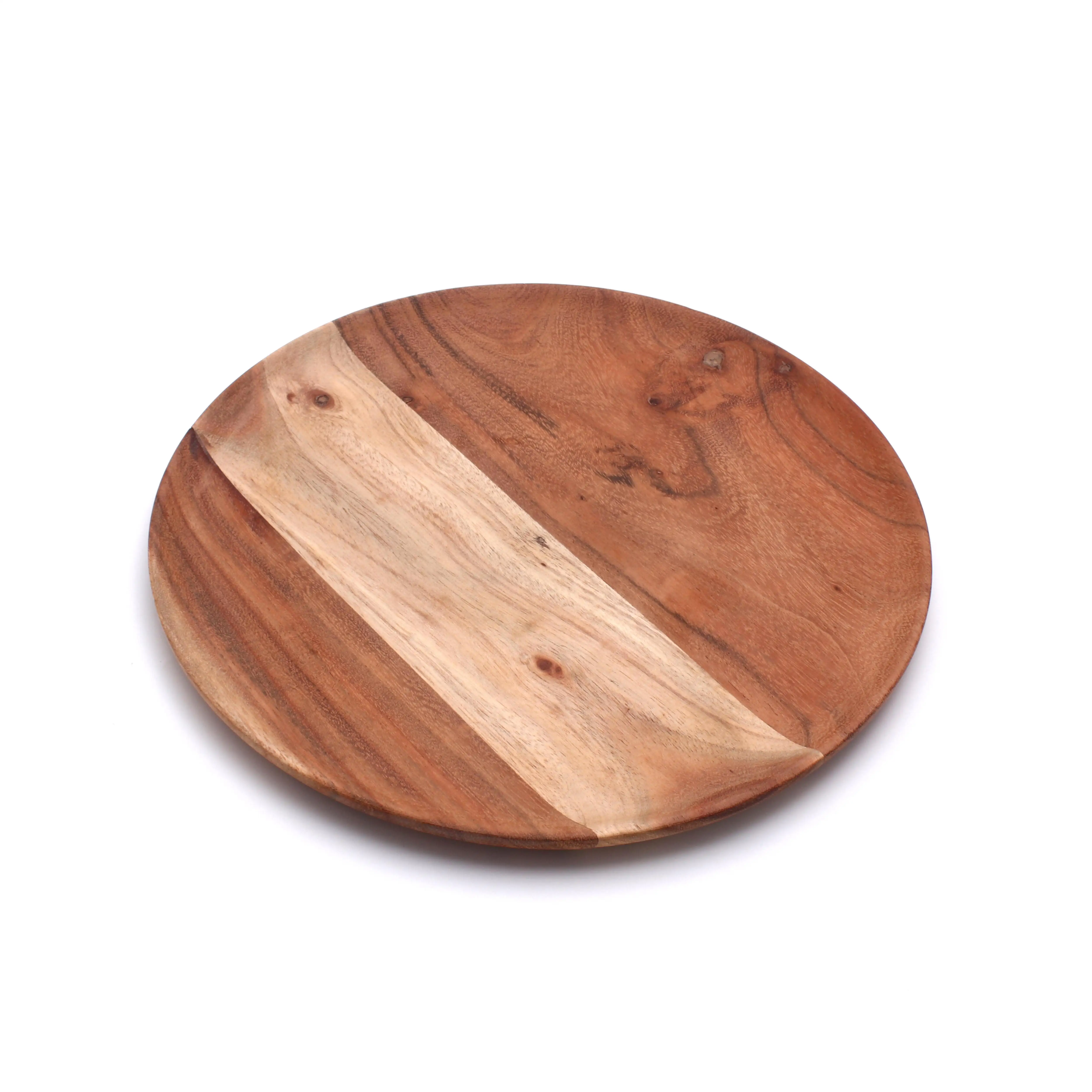 Round Shape Platter Natural Acacia Wooden Platter for Food Snaks Serving Handcrafted Large Size Wood Round Platter/Tray