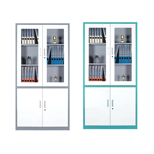 Siba Full Height Stylish Thin Frame 4 Door Steel Cupboard With Glass Door