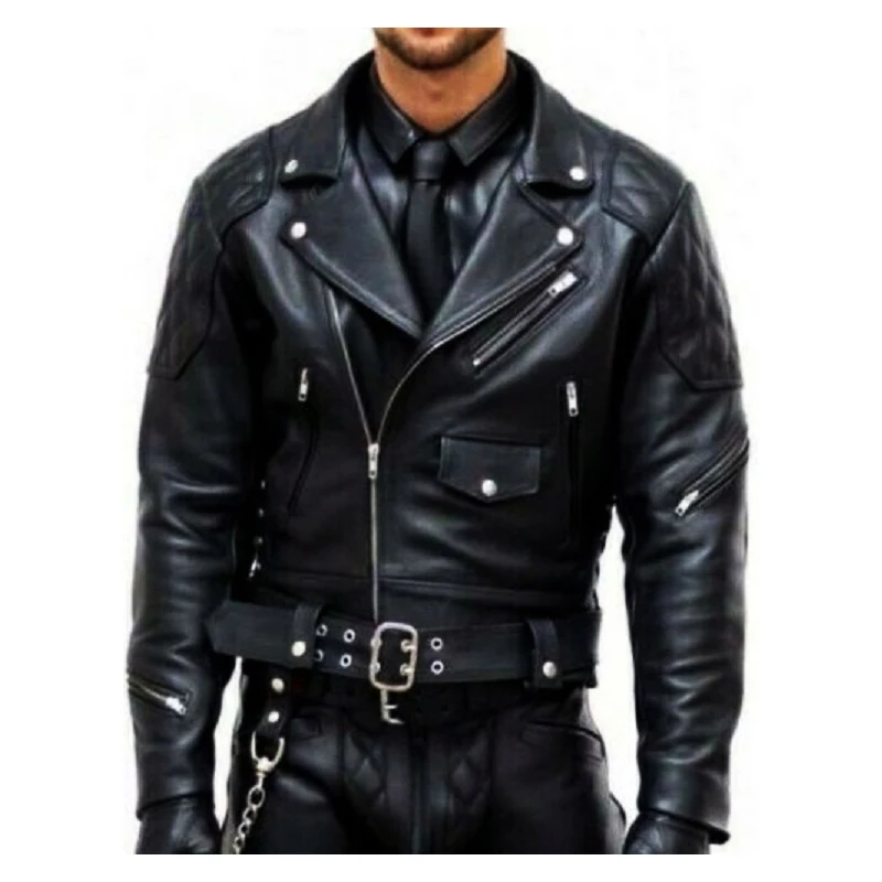 Mens Real Cowhide Bikers Jacket BLUF Quilted Motorcycle Genuine Leather Fashion Casual Jacket OEM Wholesale Price