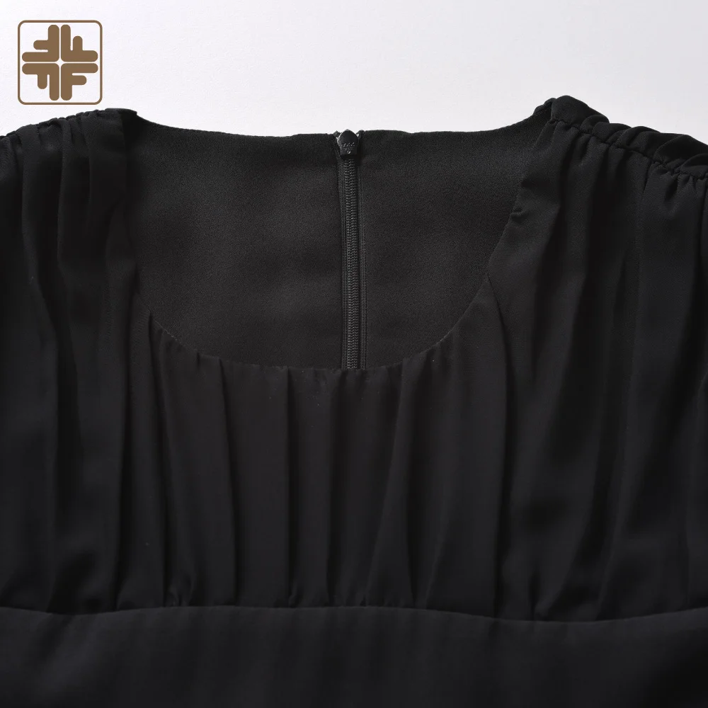 OEM ODM Black Elegance Shirring Dress Manufacturer For Ladies Woman