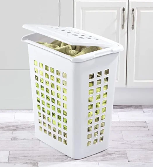 Factory Direct Sale Perforated Plastic Laundry Basket Dirty Clothes Organizer Plastic Tall Storage Laundry Basket with Lid