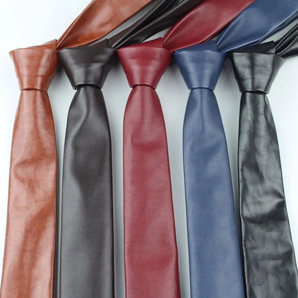 Мужской тонкий галстук ручной работы из искусственной кожи Черный узкий