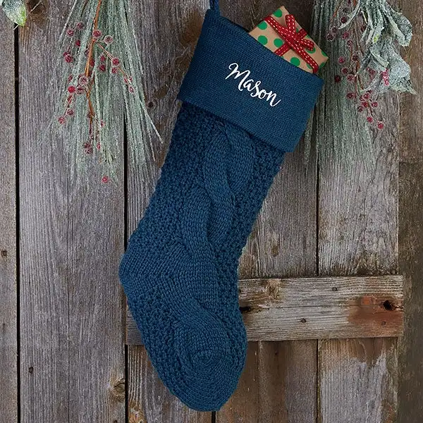 Newest 18in Colorful Teal Cozy Christmas Gift Bag Custom Embroidery Name Cable Knit Personalized Christmas Stocking