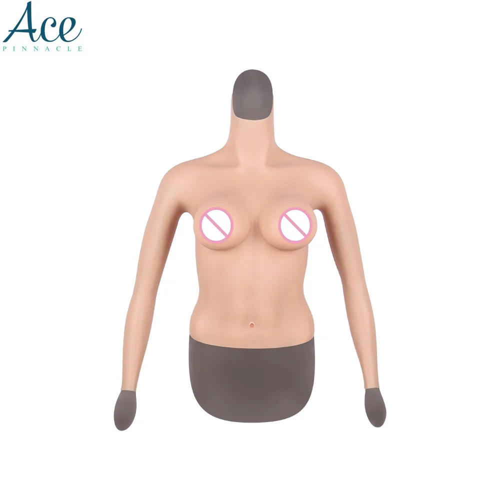 Косплей Прямая поставка D-чашка половина тела Высокий воротник рукава трансгендер мастэктомия протез женский силиконовый боди костюм