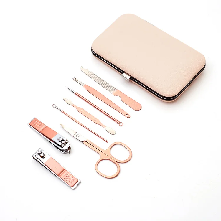 Manicure Set, 8 In 1 Professional Pedicure Kit Nail Scissors Grooming Kit with Pink Leather Travel Case