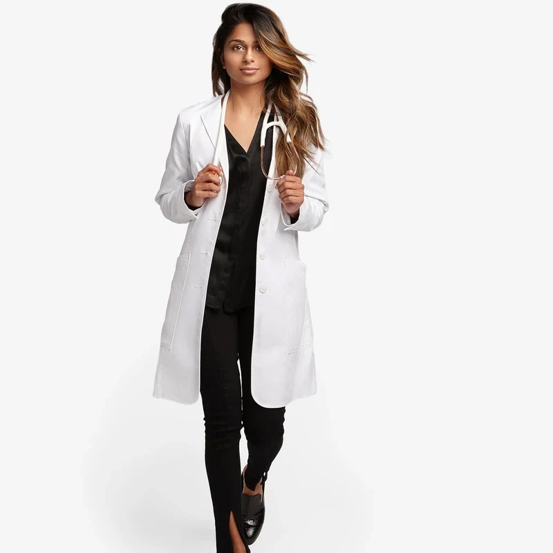 New Designs 3 Pockets Medical Nurse Scrub Uniforms for Hospital Staff Top Clothing Black Print Cotton