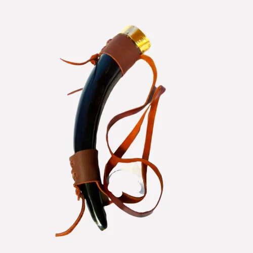 NATURAL DRINKING HORN WITH LEATHER HOLDER VIKING HORN FOR BEER WINE SHAMPAIGN OR WHISKY