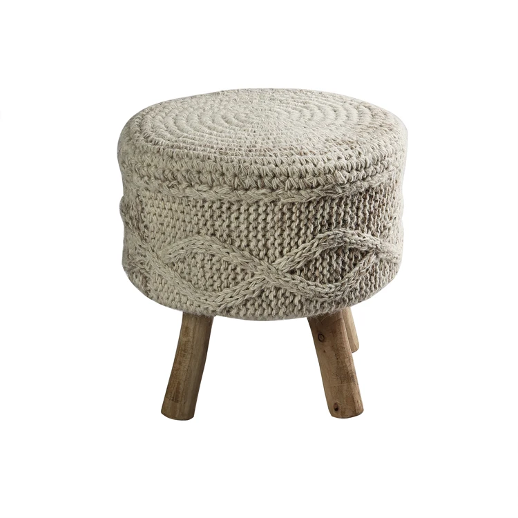 Latest Design Hand Knitted Wool Poufs Stool with Polystyrene Balls Filling for Indoor & Outdoor Usage