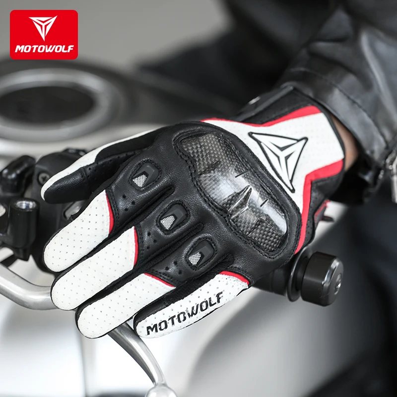 MOTOWOLF Leather Glove Motorcycle Classic Palm Slide Protection With Wrist Protection