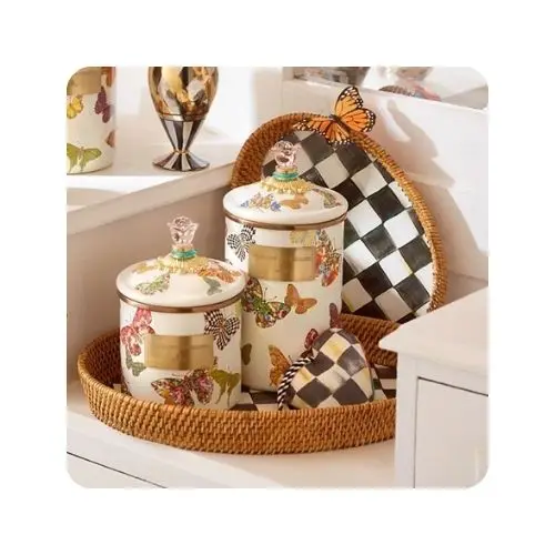 Handwoven Round Caro Ceramic Rattan Tray Serving Tray Food Basket Kitchen Decor Made by Vietnamese FBA Amazon