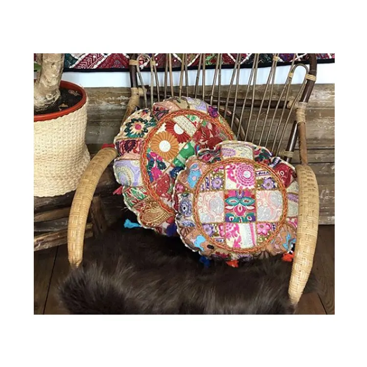 Indian Manufacturer of Moroccan Style Cotton Material Boho Pouf Ottomans at Lowest Price