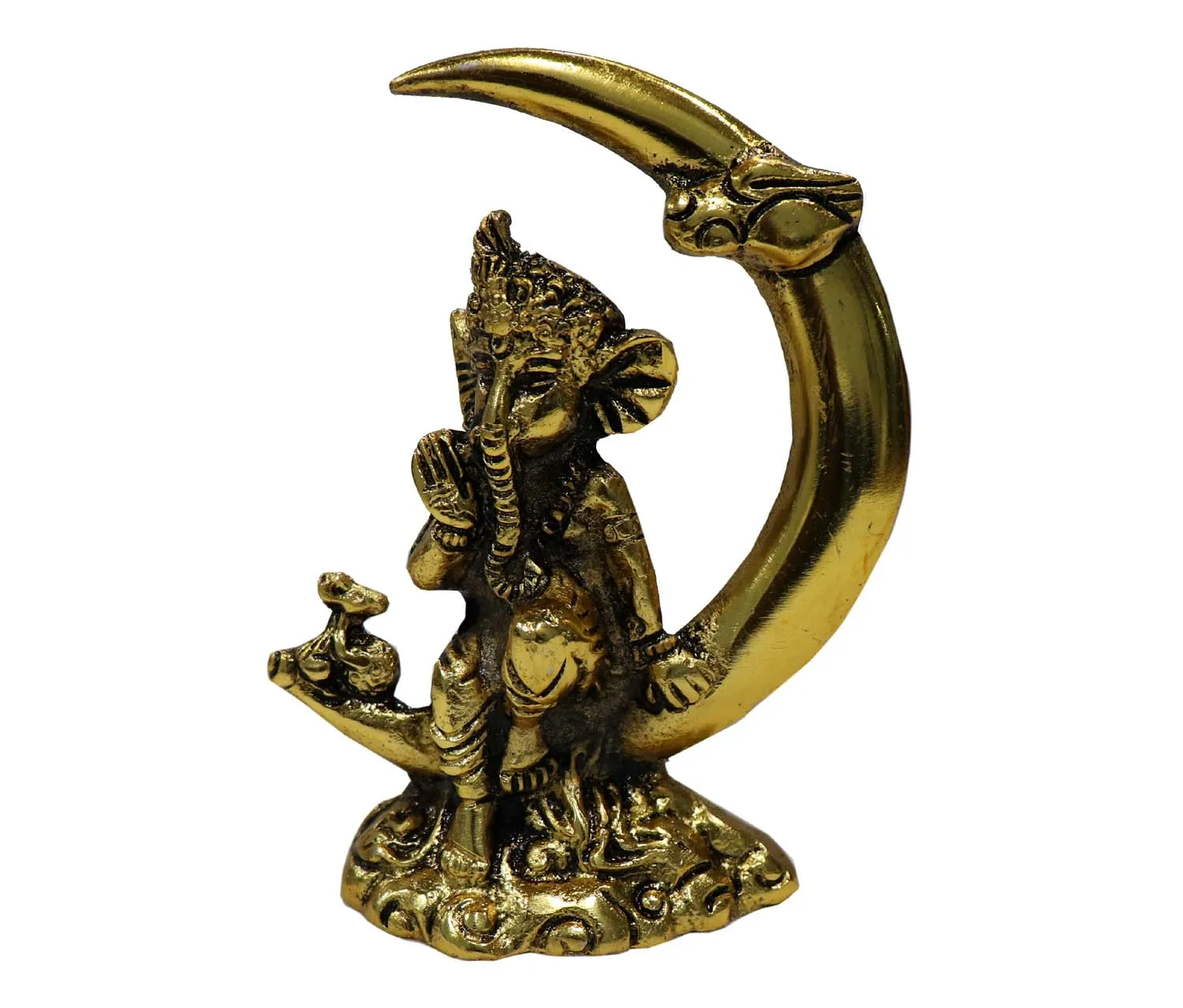 Golden Moon Ganesh Twisted Trunk Success And Fame Religious Decor From India