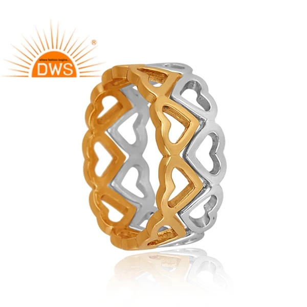 High Quality Gold Plated Fine Silver Classic Heart Shaped Double Band Ring Jewelry Manufacturer
