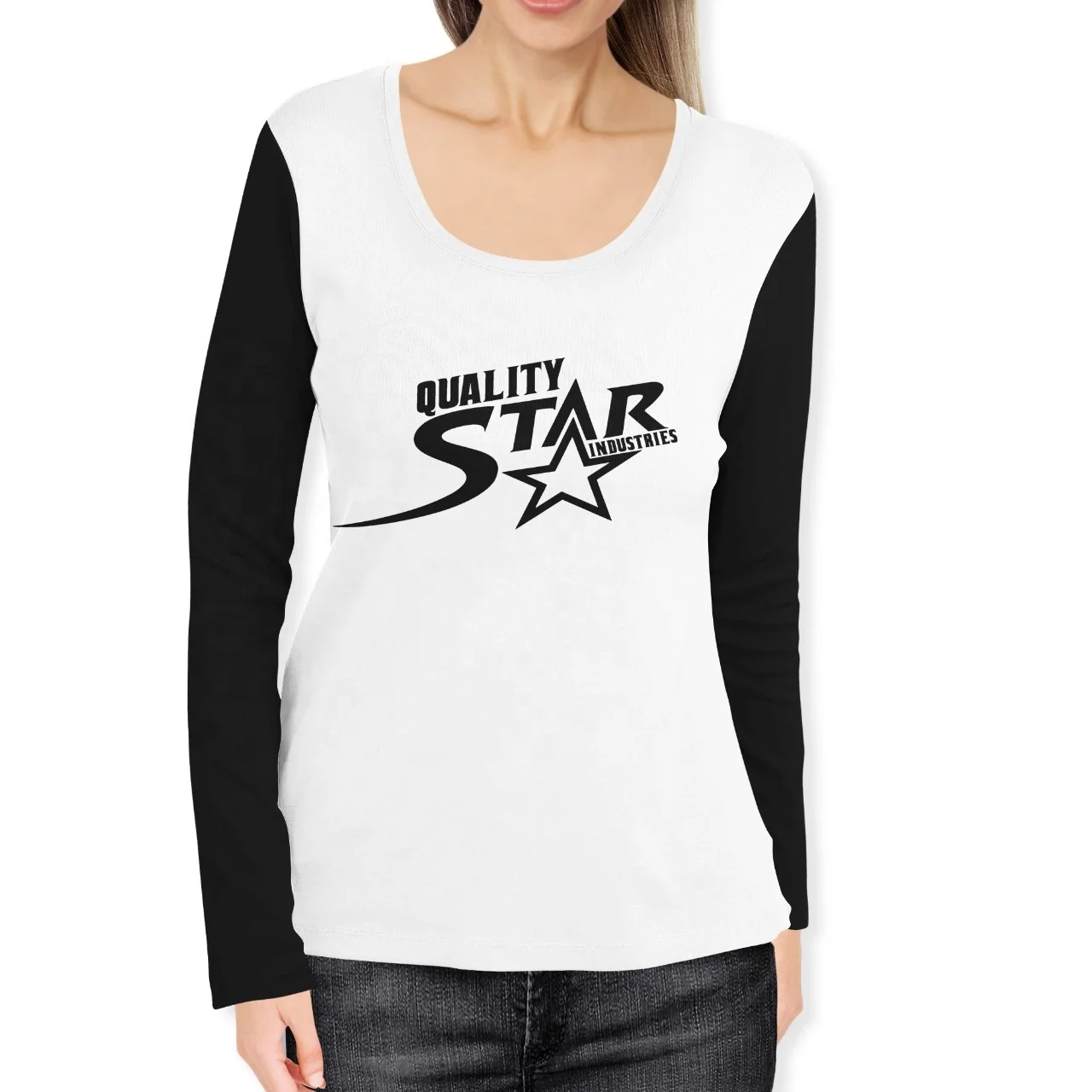 Wholesales T-Shirt Tee Shirt Customized Full Sleeve 100% Cotton Black and White Pattern Plain Breathable Sports Casual T Shirts