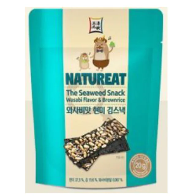 Seaweed Snack Wasabi Flavor which is more savory and crispy by adding brown rice crunch Enjoy All Age