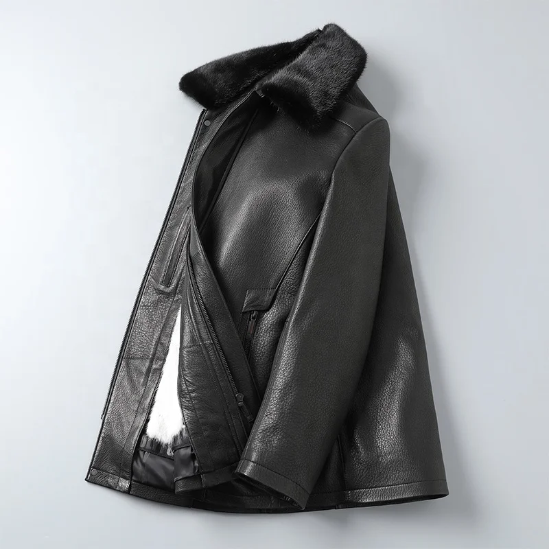 Man clothing fasion Mens fur coats mink detachable genuine goat sheep real fur leather jacket
