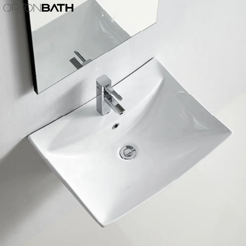 ORTONBATH D shape Bathroom Wall Hung Hair Hand Ceramic Salon Wash Basins Wall mounted Ceramic wash hand basin with cheap price