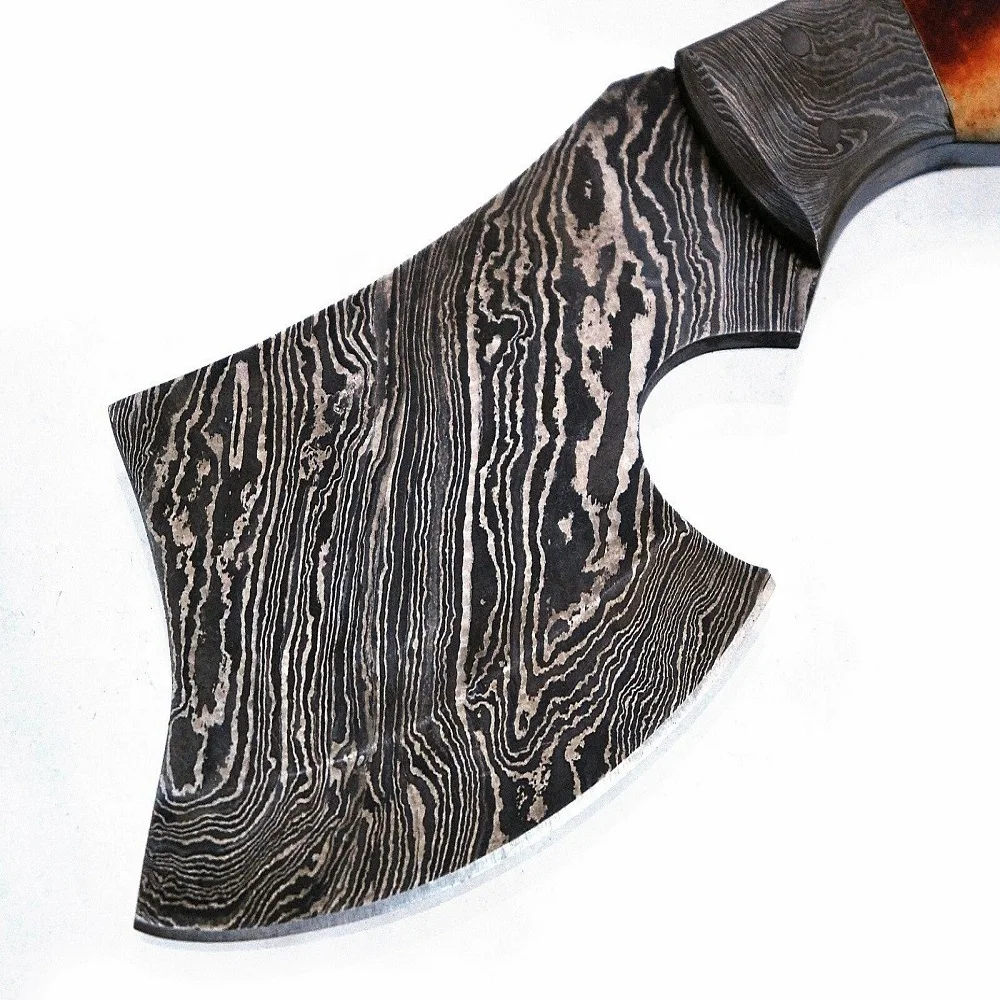 
Custom Handmade damascus Steel Viking Style Axe Camping Axe High Quality Tactical Axe Hatches With leather sheath AX-28 