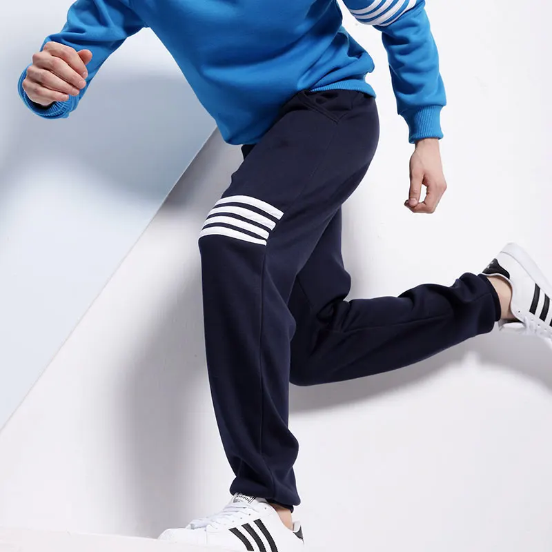 Повседневные зимние шнурок из полиэстера для мальчиков низ с бархатной подкладкой детская одежда свободные штаны модные 3 вида цветов