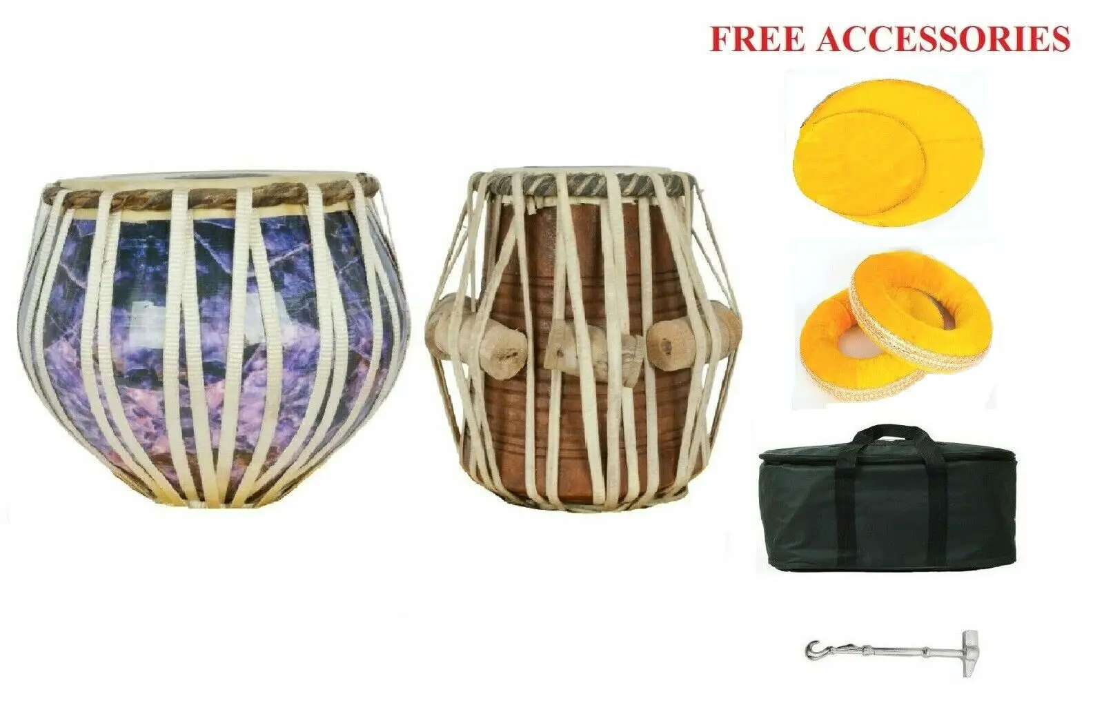 Indian Musical Instrument Professional High Quality Brass 3D Print Tabla Set With Bag