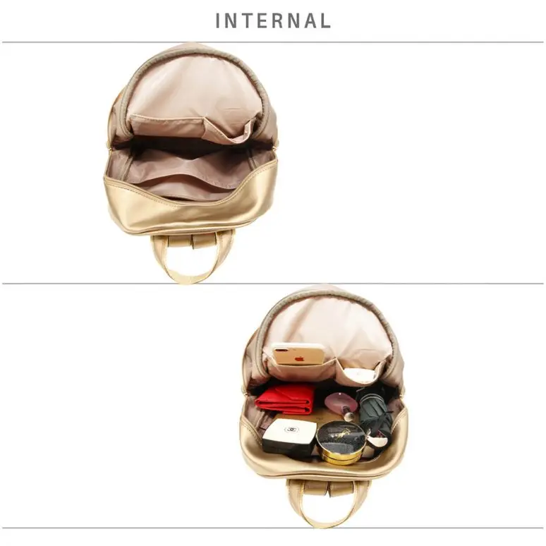 
Gold Backpack Rucksack With Bag Charm stylish backpack has a lined and spacious interior 