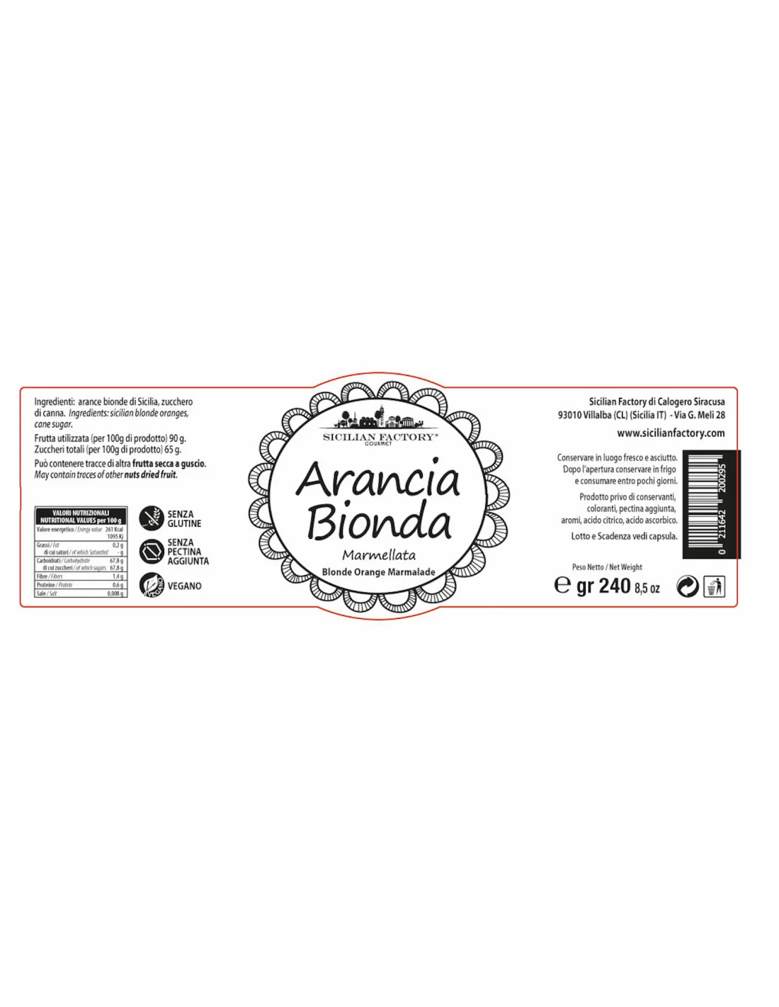 Best seller 2022 Sicilian Blonde Orange Fruit Jam Healthy Food Orange Jam Ideal to be Eaten with Cheese