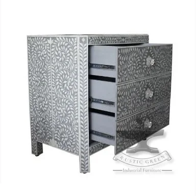 Portable Green Bone Inlay Chest of Drawer