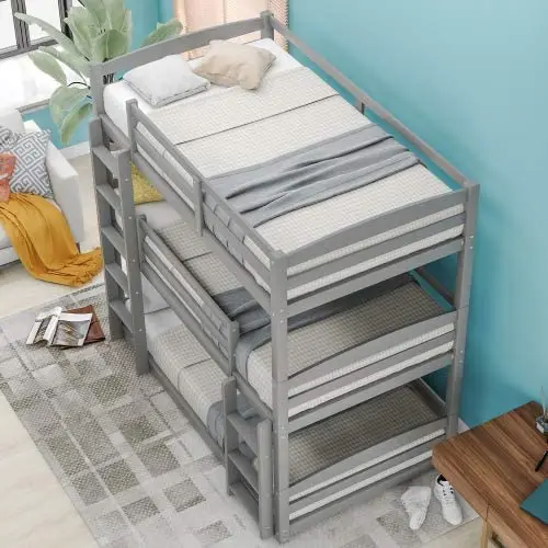 Twin Triple Built-in Ladder and Slide for Kids
