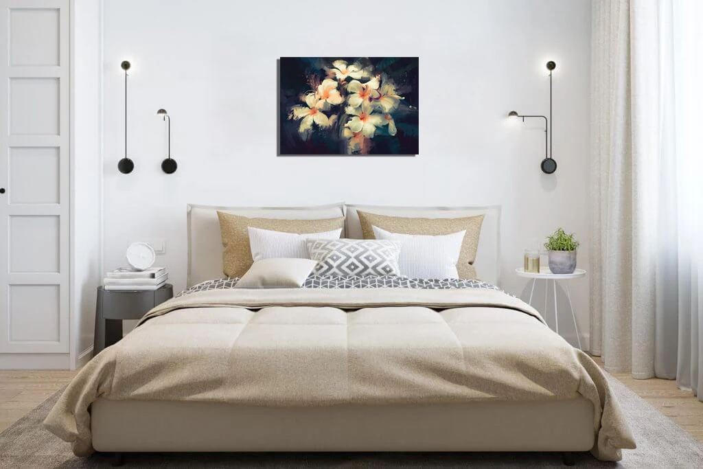 
Oil painting Canvas Beautiful white flowers in dark background (42293112) Semi handcrafted for Home Decoration 