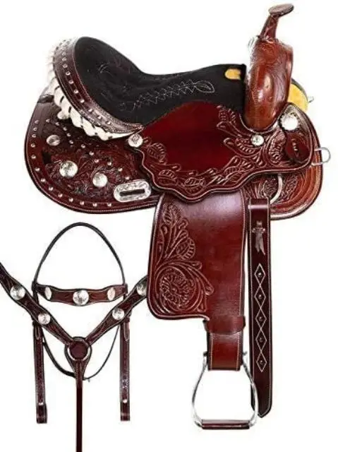 
Western Pleasure Trail Endurance Horse Leather GAITED Saddle TACK 14 to 18 Inch Seat Bridle set Included 
