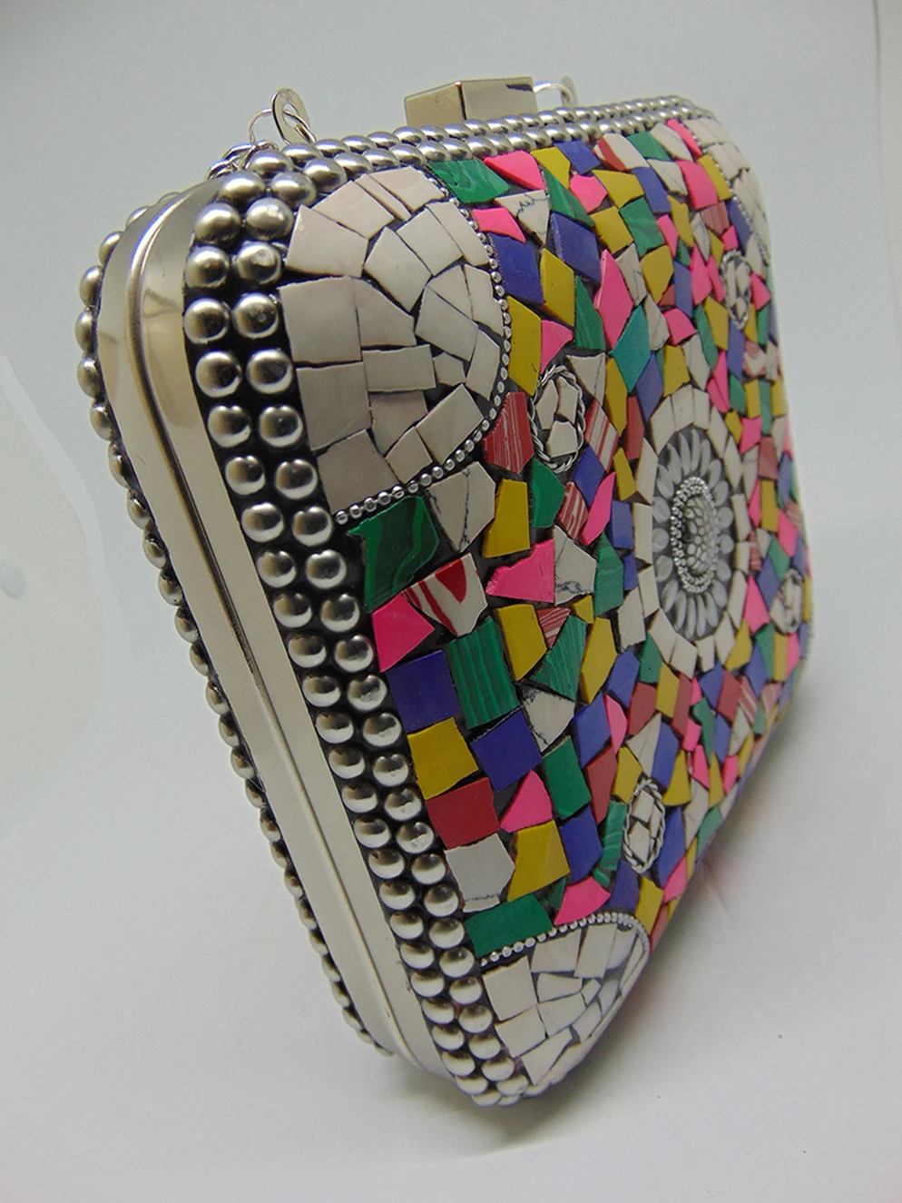 Mosaic Metal Stone Ethnic Bridal Party Women Indian Purse Antique Handmade Girl Gift Sling Clutch Bag