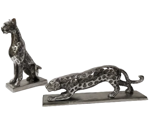 Decorative Metal Panther Leopard Jaguar Statue Figurine sculpture set of 2 pcs