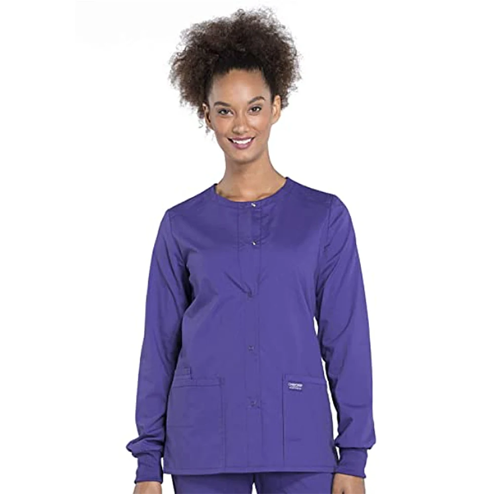 Scrubs Jacket Hospital Nursing Uniforms Snap Front Medical Clothes for Women