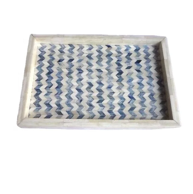 
Bone inlay Tray in chevron design blue colour size can be customized Moroccan Inlay Tray Handmade Serving tray Home Decorative 