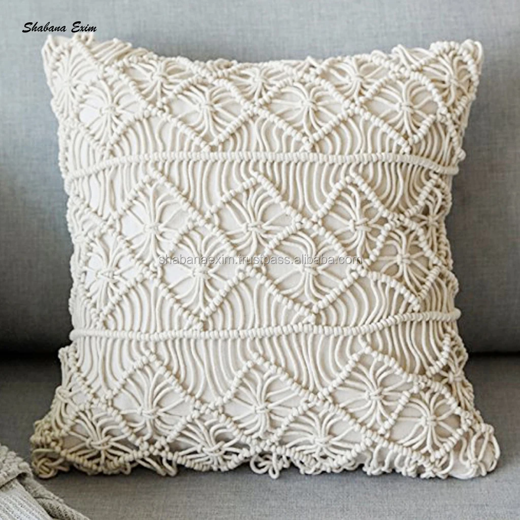 Cotton Macrame Pillow Cover Cushion Cover Home Textiles Decorative Crochet Boho Throw Pillow Case