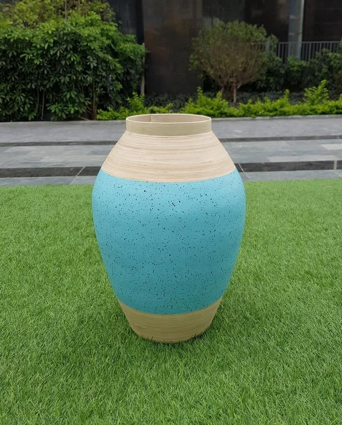 Handmade high quality blue set of spun bamboo vases with high quality for home decor accessories made in Vietnam