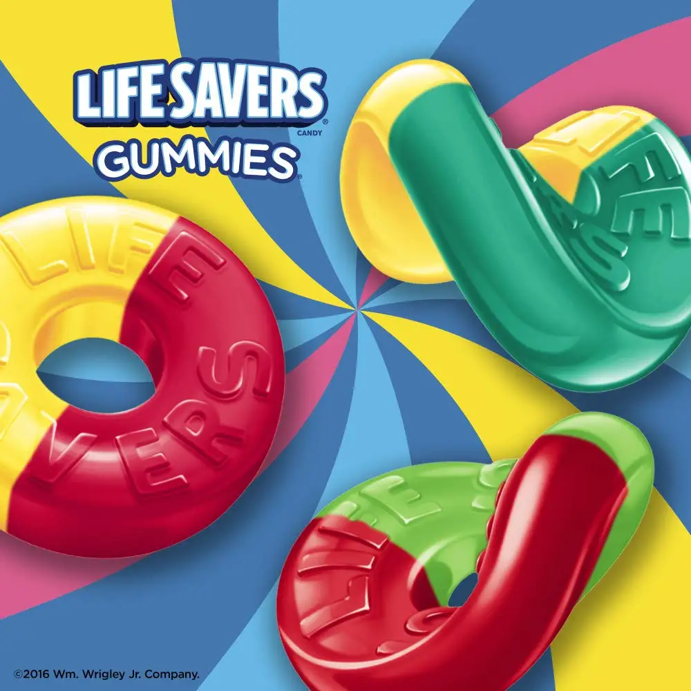 Gummi Savers Lifesavers, жевательные резинки, столкновения, Различные вкусы, 7 унций (упаковка из 12), Бесплатная доставка внутри страны
