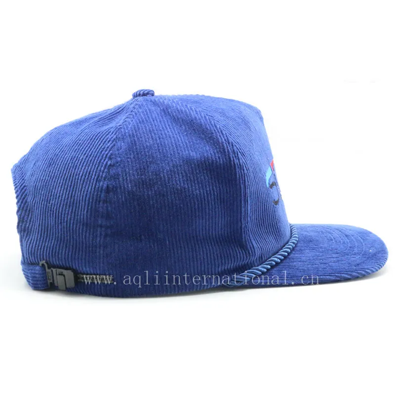Пользовательские 5 панель пустой простой прочной нейлоновой веревки snapback синего цвета с вышивкой в рубчик Снэпбэк Кепка веревкой на