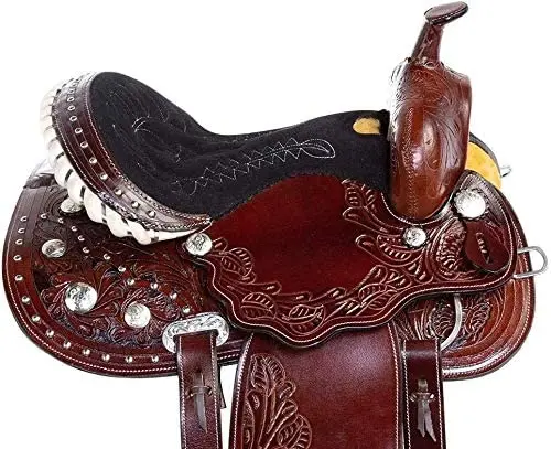 
Western Pleasure Trail Endurance Horse Leather GAITED Saddle TACK 14 to 18 Inch Seat Bridle set Included 