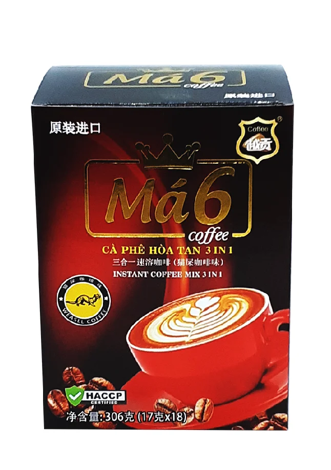 OEM Top Quality Caffeinated Weasel Aroma Sweet Box No Preservatives Ma 6 INSTANT COFFEE 3IN1 From Vietnam