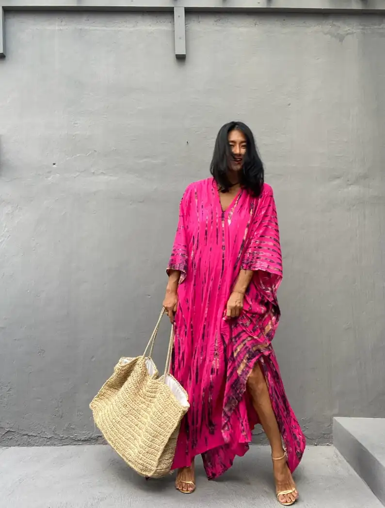 Luxury Resort Wear Hand Tie Dye Half Sleeve Beach Swim Cover Up Kaftan Summer Caftan Boho Cocktail Dress