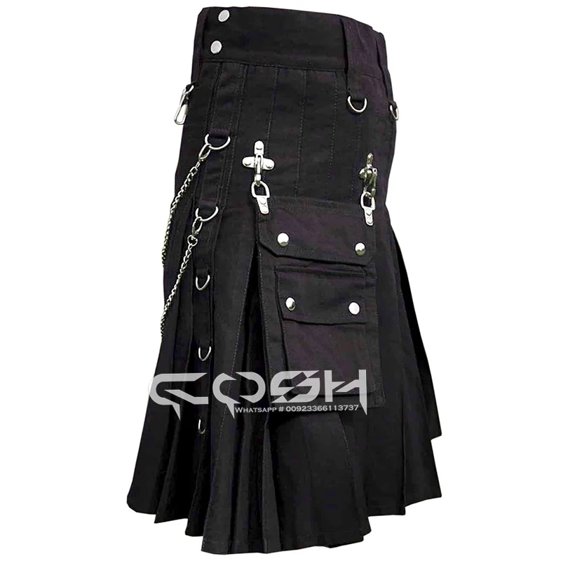 Kosh KILTS мужские со съемным карманом черный хлопковый Готический килт поставщик из Пакистана