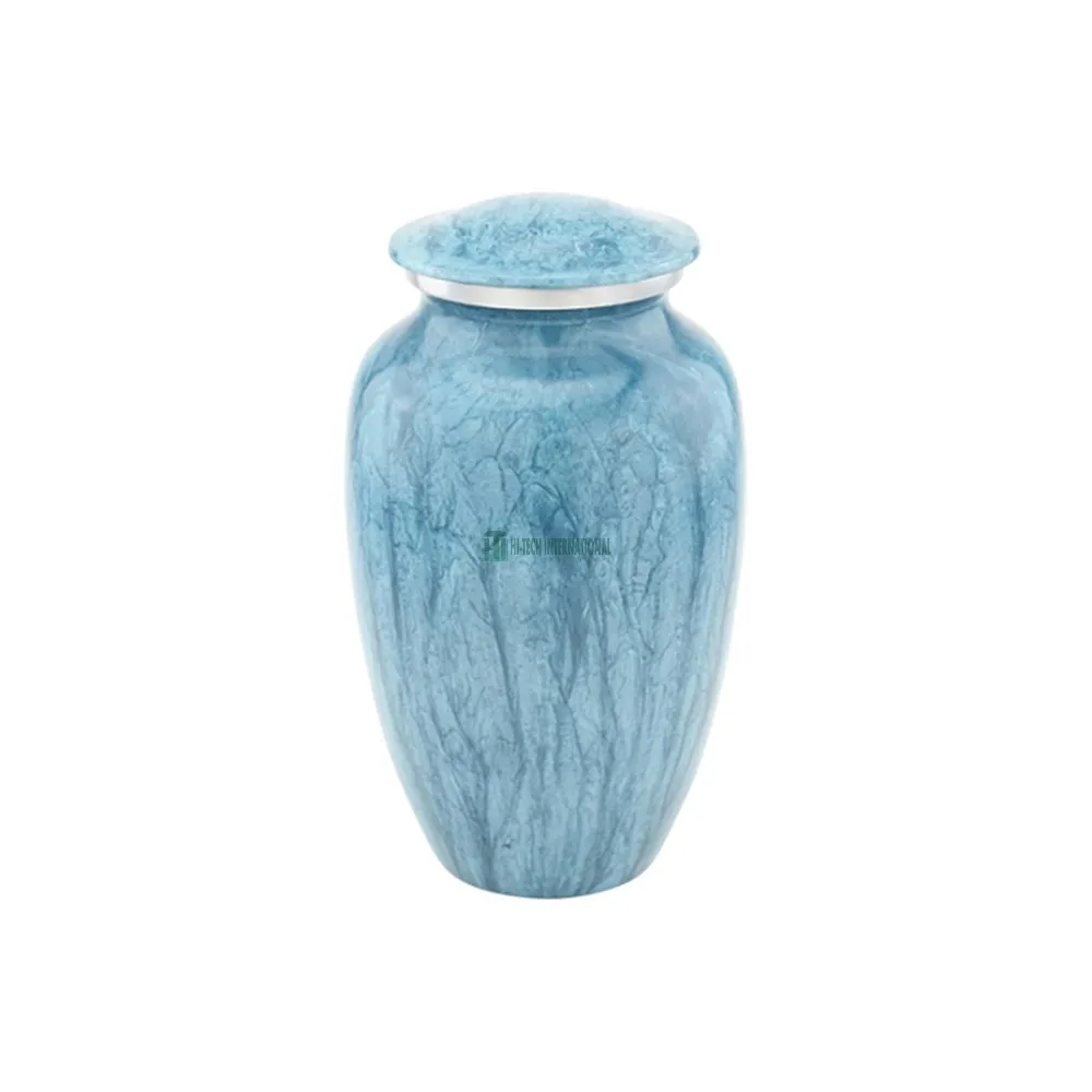 Blue Colored Cremation Urns - Metal Aluminum Enamel Keepsake Wholesale Cremation Urns for Ashes - Unique Designer Urn