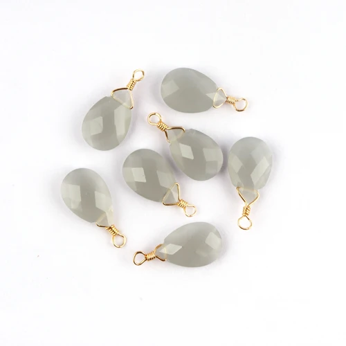 8x12mm Pear Shape Checker Cut Gray Chalcedony Single Bail Diy Pendant Connector Gold/silver Plated Wire Wrapped Supply