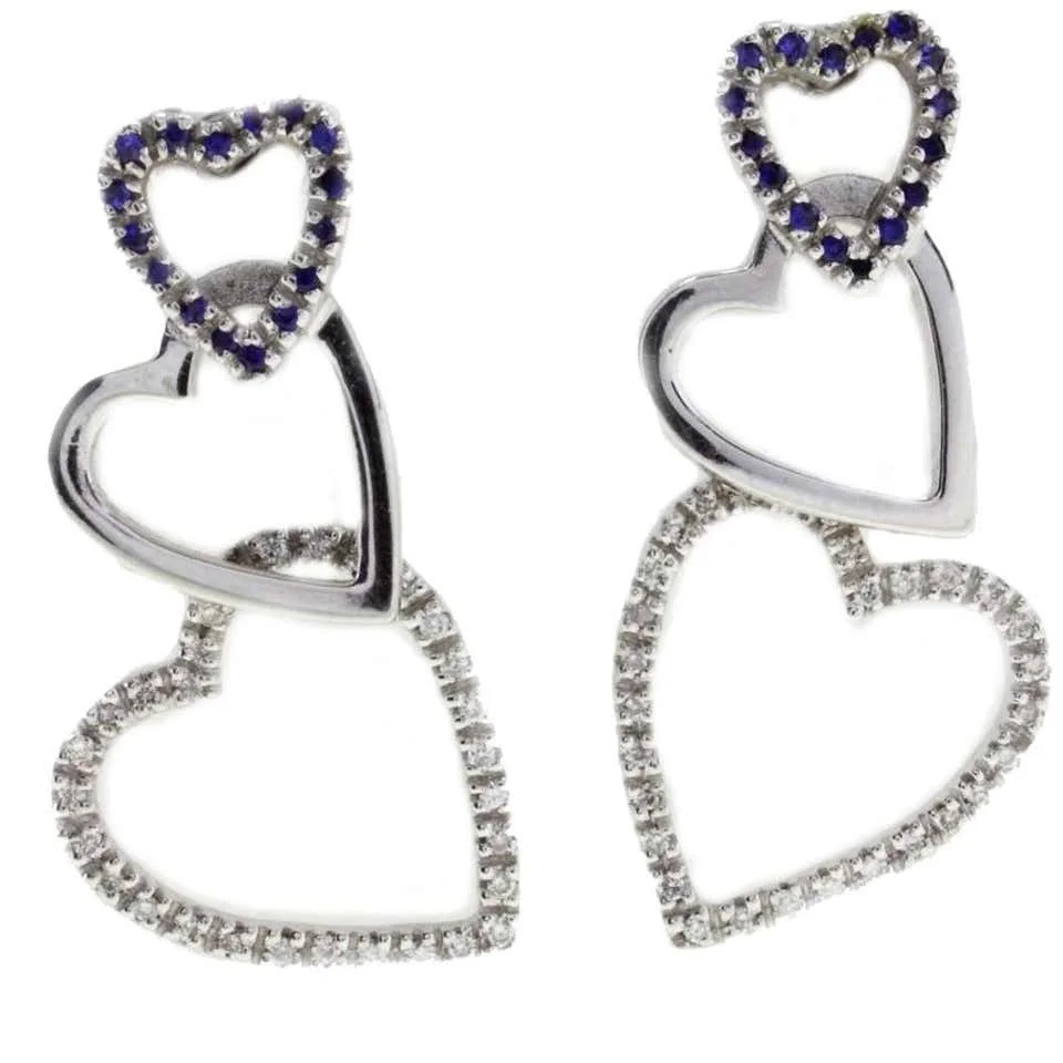 
Made in Italy Diamond Sapphire 18 Karat White Gold Hearts Earrings. 