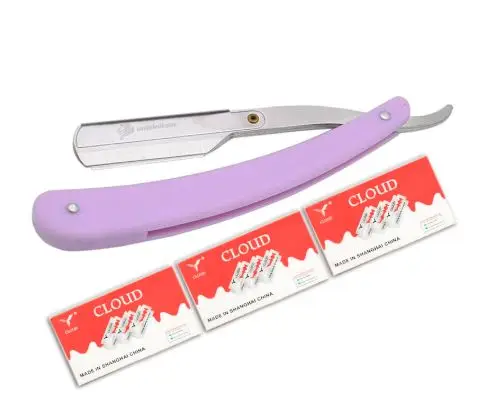 straight plastic handle foldable sharp blade razor stick for men women barber shaving knife beard face underarm body